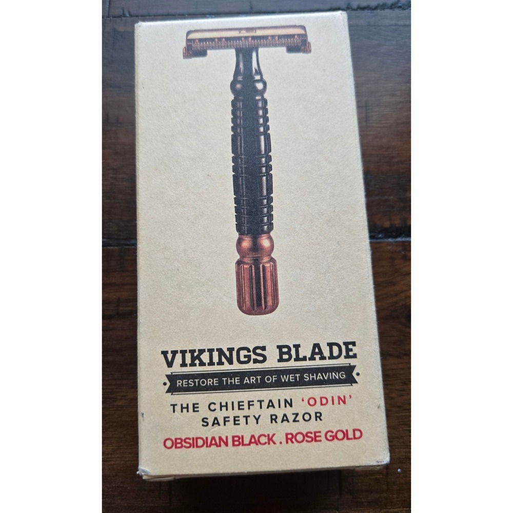 VIKINGS BLADE The Chieftain Odin Safety Razor Obsidian Black Rose Gold NEW